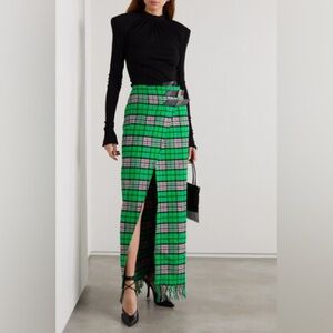 The Attico Fringed Plaid Maxi Skirt